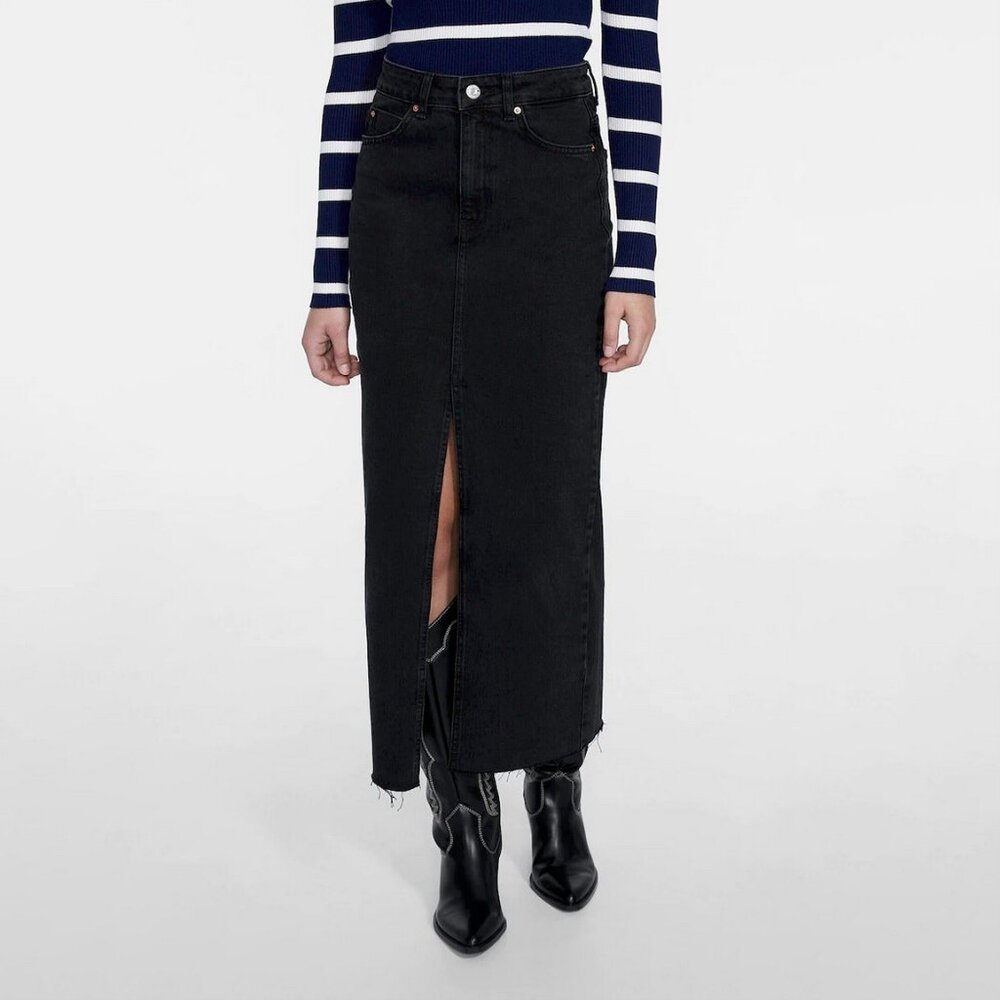 Black Denim Maxi Skirt
